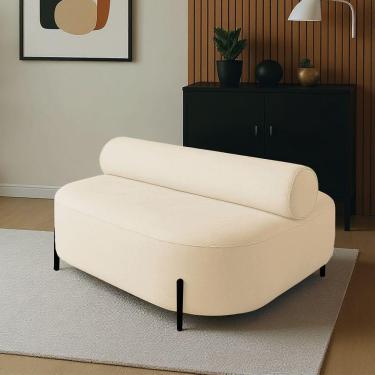 Imagem de Sofá Sala Ilha Orgânica éden 125cm Pé Aço Lateral Preto Bouclê Bege E03 - D'rossi