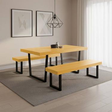 Imagem de Conjunto Mesa Industrial Lanna 1,80m Ferragem Preta com 2 Bancos Industrial Lanna