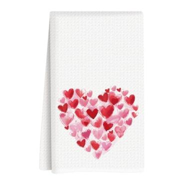 Imagem de ASDFKVFR Toalhas de cozinha para o dia dos namorados, decorações de dia dos namorados, presente para ela, namorado, namorada, toalha de prato com pincelada de coração rosa, presentes de casamento de