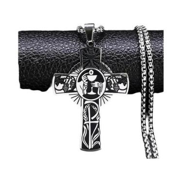 Imagem de Colar Cruz Unissex Em Aço Inoxidável Com Halo Da Eucaristia Cristã E C