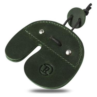 Imagem de Ringsun Abas de dedo de couro para tiro com arco, protetor de dedo feito à mão para equipamento de prática de tiro, aba de dedos de arco recurvo, verde