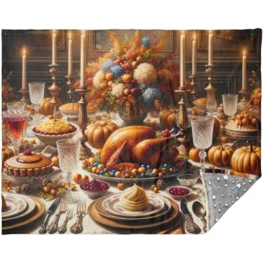 Imagem de TSENQUE Cobertor de pelúcia confortável com estampa de peru de ação de graças, estampa boho, cobertor de Natal 178 x 139 cm