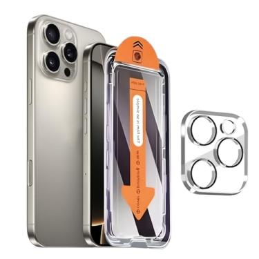 Imagem de 1 + 1 pacote para iPhone 16 Pro Max protetor de tela de privacidade com protetor de lente de câmera cobertura total filme de vidro temperado anti-espião dureza 9H fácil instalação sem bolhas [6,9