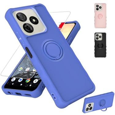 Imagem de jioeuinly Capa para celular compatível com BLU G65L / Pinwheel Genesis 4 [com protetor de tela de vidro temperado][ super proteção de 2 mm [suporte de anel] azul