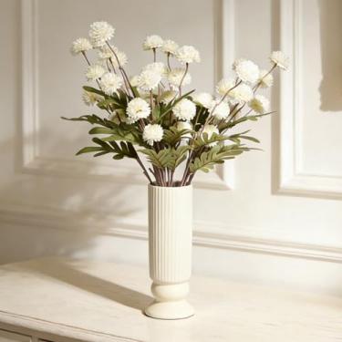 Imagem de EQUSPUR 10 peças de flores brancas para mães artificiais, mini crisântemo de mães falsas a granel com hastes, arranjos florais para buquê faça você mesmo, decoração de mesa de casamento em casa