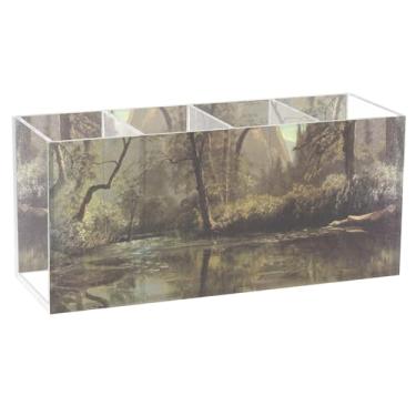 Imagem de TSENQUE Fun Bierstadt Albert Yosemite Valley CaliforniaSuporte de lápis de mesa de acrílico personalizado para porta-canetas, organizador de decoração de mesa de escritório