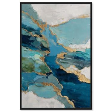 Imagem de Decoração de parede azul Gilded River Delta III da Art Remedy, moldura preta, 40 x 61 cm