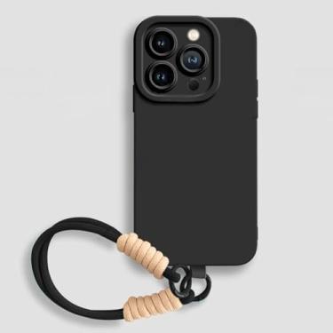 Imagem de Capa de celular com alça de pulso para iPhone 16E 14 15 16 Plus 12 11 13 Pro Max Mini X XR XS MAX, capa macia de silicone líquido, preta, para iPhone 12 mini