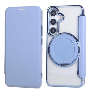 Imagem de Capa carteira para Samsung Galaxy S24 com 3 compartimentos para cartão, bloqueio RFID, suporte de anel giratório de 360° e compatibilidade magnética, capa traseira transparente à prova de choque