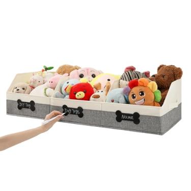 Imagem de Qozary Cesta grande de brinquedo para cães com etiqueta DIY – Caixote de brinquedo dobrável para cães, caixa personalizada de tecido, armazenamento e organizador de trapézio para suprimentos para
