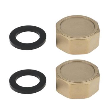 Imagem de LT Easiyl 2 peças de latão rosca interna de 2,5 cm Tampa de extremidade de tubo DN25 com arruela de vedação para coletor de água da chuva ou válvula de radiador