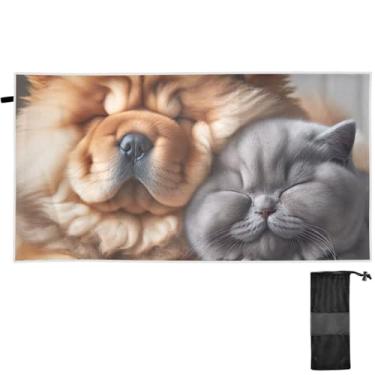 Imagem de TSENQUE Hawaii Toalhas grandes grandes Chow Chow cachorro dormindo gato toalha de praia à prova de areia secagem rápida sem areia toalha de praia essencial de verão para mulheres 152 x 76 centímetros