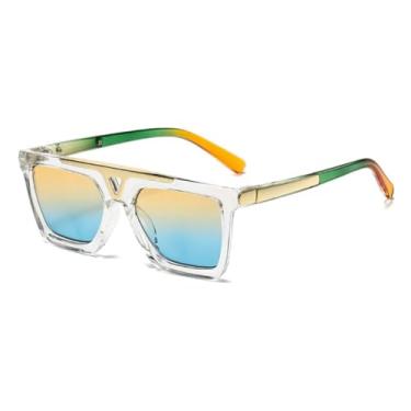 Imagem de VFDHN Óculos de Sol Vintage com Ponte Dupla, Lentes Espelhadas Degradê, Proteção UV400, Masculino e Feminino (TYJ261-4)