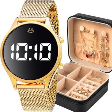 Imagem de Relogio feminino led digital + colar pulseira + porta joia casual orig