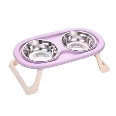 Imagem de Tigela Elevada De Duas Camadas Para Gatos E CãEs Com Tigela Em AçO InoxidáVel(Lilás)