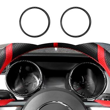 Imagem de RT-TCZ Capa de painel de fibra de carbono placa de instrumentos anel capa acabamento decoração acessórios interiores para Ford Mustang 2015-2018