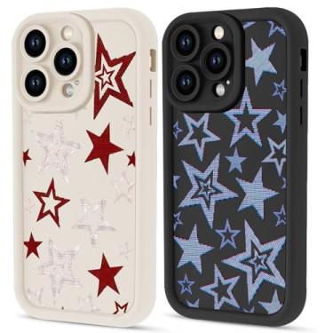 Imagem de Zrutru Pacote com 2 capas de telefone fofas Y2K estrela vermelha azul para iPhone 16 Pro Max 6,9 polegadas, capas de estrelas legais capa de design moderno para meninos meninas, preto branco fino