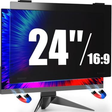 Imagem de PJOVORY Tela magnética de privacidade de 24 polegadas para monitor de computador, proporção de 16:9, protetor privado de luz azul antirreflexo, proteção de filtro antiespião removível para locais de