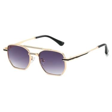Imagem de Óculos de Sol UV400 - Ponte Dupla com Lentes Degradê em Metal para Homens e Mulheres, Ideais para Esportes ao Ar Livre, Corrida e Ciclismo, Dourado e Cinza