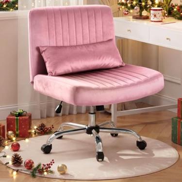 Imagem de Warmiehomy Cadeira de mesa de veludo cruzada com rodas, cadeiras de escritório cruzadas de luxo para escritório em casa, cadeira giratória de assento largo, cadeira de jogos de altura ajustável sem