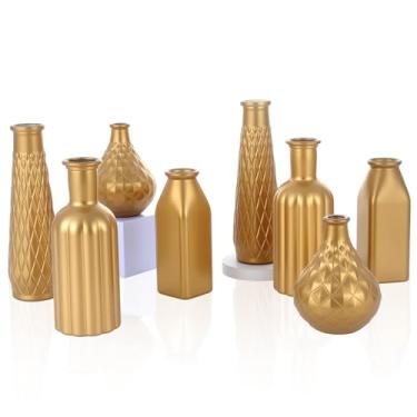 Imagem de Pacote com 8 vasos de vidro dourado, decoração de casa cilíndrica, estilo art déco antigo, comporta água, acabamento galvanizado dourado, sala de estar, cozinha, banheiro, decoração de quarto, centros