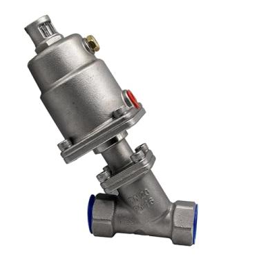 Imagem de DN20 Válvula de assento pneumática de aço inoxidável normalmente fechada/aberta válvulas de assento angular do atuador pneumático 16 bar para óleo a gás a vapor (OPEN_DOUBLE)