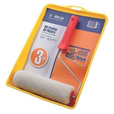 Imagem de Rolo De Poliéster 23cm + Suporte + Bandeja Para Pintura Kit Atlas