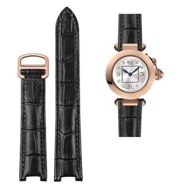 Imagem de BDNJN Pulseira de couro de vaca 18 x 10 mm, 20 x 12 mm, fivela dobrável para relógio Cartier PASHA WSPA0009 (fivela rosa preta, 21,15 mm)