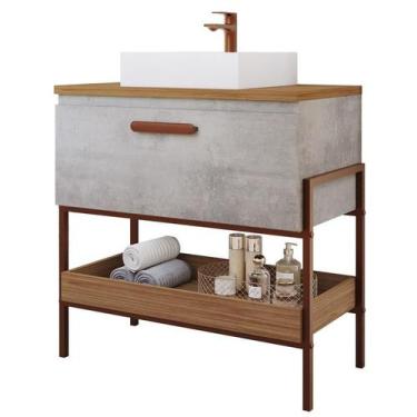 Imagem de Gabinete de Banheiro Portinari com Duna 80cm Cimento/Freijo - MGM