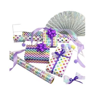 Imagem de Papel De Embalagem Colorido Com Estampa Dourada 3 Tipos/Conjunto Papel