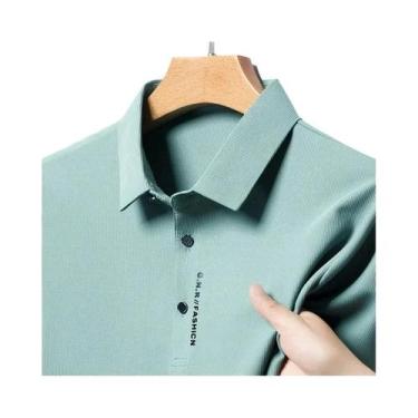 Imagem de Camisa Polo Masculina Casual De Verão Em Cor Sólida Com Manga Curta Co