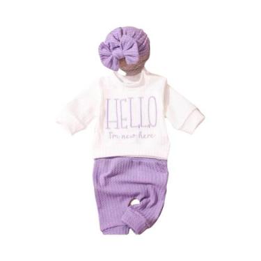 Imagem de Macacão Para Bebê Recém-Nascido Com Chapéu De Laço E Bordado 'Olá', Ac