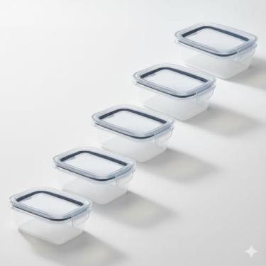 Imagem de Kit 3/5/10 Potes de Marmita Retangular com Tampa Hermética 640ml Cor:Borracha azul (5)