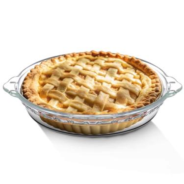 Imagem de Uiifan 1 mini forma de torta de vidro para assar, placa de torta transparente com alças, prato de vidro redondo para assar e servir, lanches, saladas, sobremesas (15 cm)