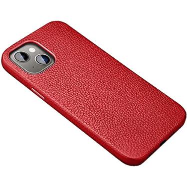 Imagem de MAALYA Capa traseira de telefone com padrão de lichia, para Apple iPhone 14 Plus 2022 6,7 polegadas capa de couro com forro flocado à prova de choque [proteção de tela e câmera] (cor: vermelho)