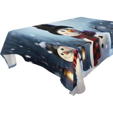 Imagem de Blueangle Toalha de mesa de boneco de neve de Natal – Toalha de mesa retangular de poliéster impermeável e resistente a manchas para ambientes internos e externos, 152 x 228 cm (810)