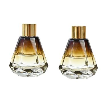 Imagem de 2 frascos de vidro vazios recarregáveis de 60 ml, frascos difusores de vidro com plugue interno, frascos de óleo essencial para aromaterapia, recipientes de viagem para bricolage (classificação âmbar)