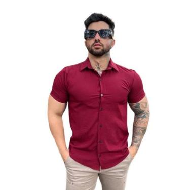 Imagem de Camisa Social Branca Lisa Masculina Manga Curta Slim Fit - Mitchelgutt