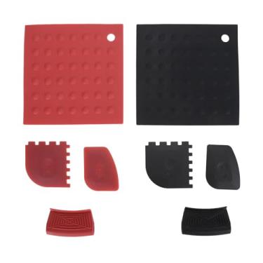 Imagem de 8 pçs silicone quente lidar com suportes almofada de isolamento conjunto com raspadores de panela de silicone resistente ao calor para frigideiras de ferro fundido