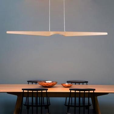 Imagem de Lustre de madeira com LED, luminária pendente criativa para sala de estar, ilha de cozinha, com luz regulável por controle remoto, ideal para sala de jantar, escritório, mesa de jantar e ilu