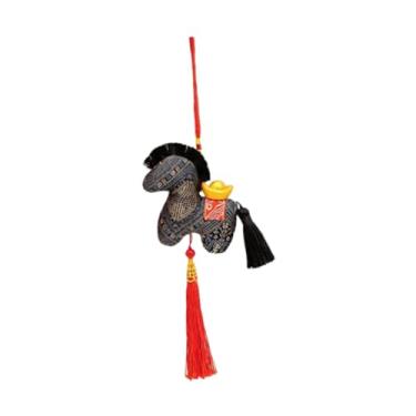 Imagem de rockible Pingente do Ano Chinês do Cavalo, mascote fofa de animal zodíaco para decoração de casa e carro, lembrancinha ou presente, Preto