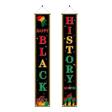 Imagem de Faixa de porta feliz do mês da história negra, fevereiro orgulho preto juneteenth pendurado varanda bandeira interior exterior varanda parede quintal manto lareira decoração
