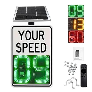 Imagem de Sinal de limite de velocidade de radar alimentado por energia solar de 51 x 68 cm/61 x 89 cm com acessórios, sinal de feedback de radar de LED, placa de aviso de tráfego (61 x 89 cm)