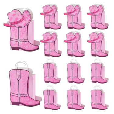 Imagem de PH PandaHall 12 peças de botas de caubói bolsas de chapéu bolsa de lembrancinhas de festa do oeste selvagem sacos de papel rosa kraft saco de presente com alças para aniversário, despedida de solteira