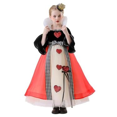 Imagem de Vestido feminino com estampa xadrez e corações brilhantes Alice no País das Maravilhas (Alice's Adventures in Wonderland) (preto, 150)