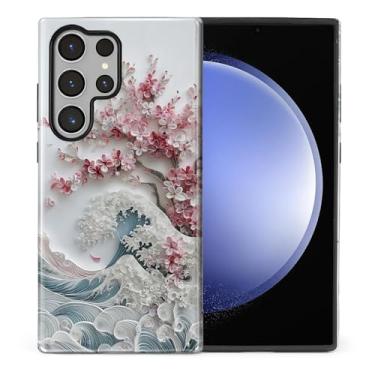 Imagem de casesok Capa para Samsung Galaxy S24 Ultra, capa rígida de camada dupla + capa de telefone de silicone, proteção total à prova de choque para Samsung Galaxy S24 Ultra Blossoming Sakura Wave