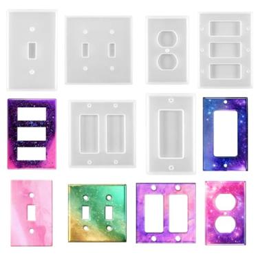 Imagem de 6 moldes de resina com tampa de interruptor, moldes de silicone de gesso para resina epóxi, perfeitos para fazer bricolage, artesanato de fundição epóxi, decoração de casa