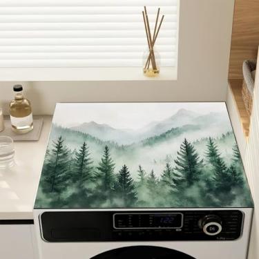 Imagem de Capa protetora para lavadora e secadora Floresta enevoada Capa antiderrapante para máquina de lavar, almofada protetora de secagem rápida à prova de poeira para lavadora e secadora, decoração de casa