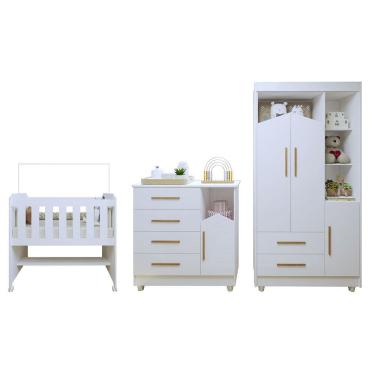 Imagem de Quarto de Bebe Completo 100 MDF com Guarda-Roupa, Comoda e Mini Berco Estelar Tigus Baby