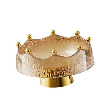 Imagem de Ｂｅｓｇａ Fruteira com Pé, Prato para Frutas, Bandeja de Armazenamento Multifuncional e Leve para Celebrações, Casamentos e Aniversários, Marrom E Dourado